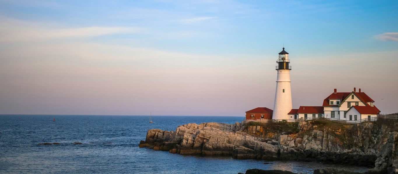 Maine lighthouse at sunset