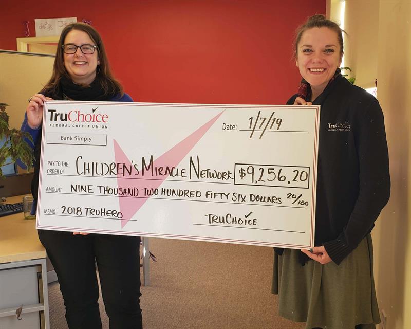 TruChoice Federal Credit Union presenting check to Children's Miracle Network for $9,256.20
