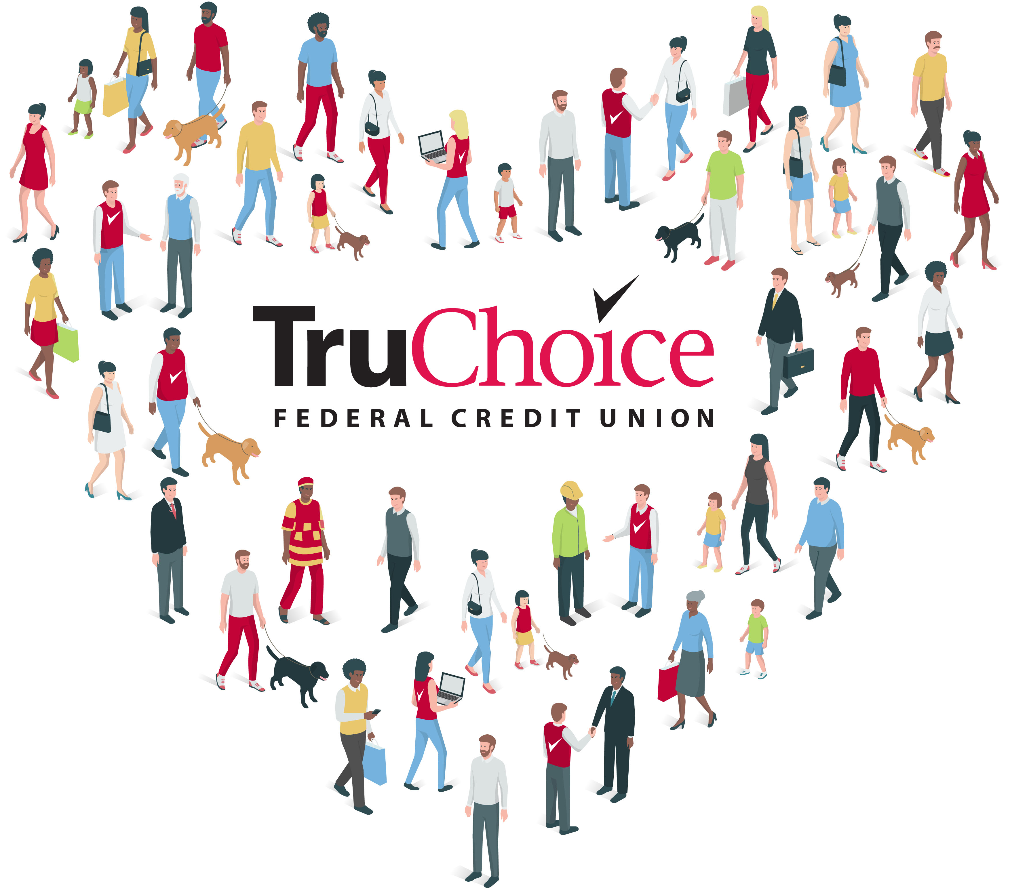 Illustrated people in heart formation. TruChoice Federal Credit Union